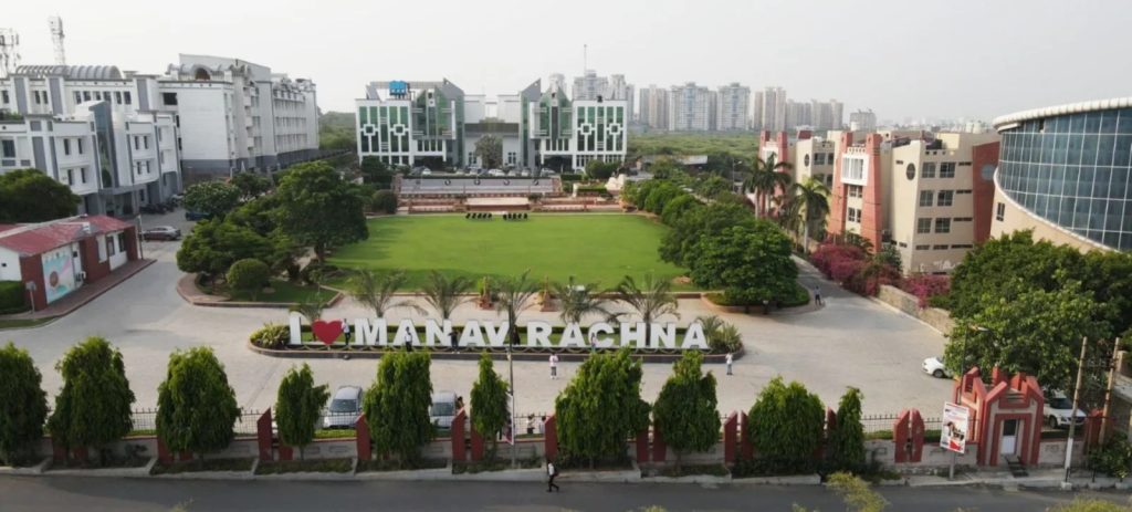 Logo of Manav Rachna University, a leading private university in Faridabad, Haryana. Title: